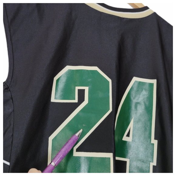 Sleeveless Baskeball Jersey Rogue River Number 24 Black Green and Golden Tan - Picture 8 of 11